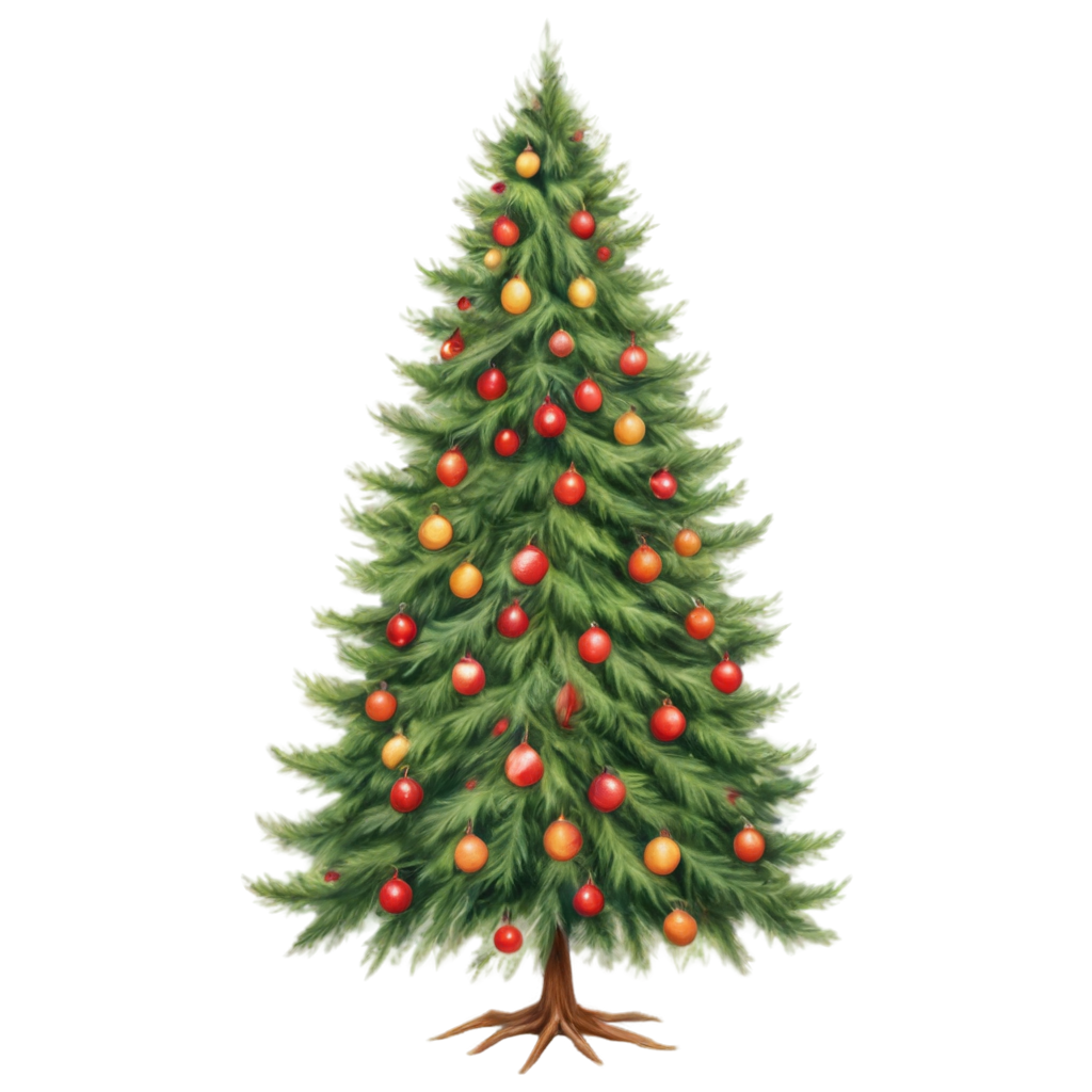 full image of the  christmas tree drawing, hd, 4k, 8k, extremely high resolution, centered and white background FreePNG