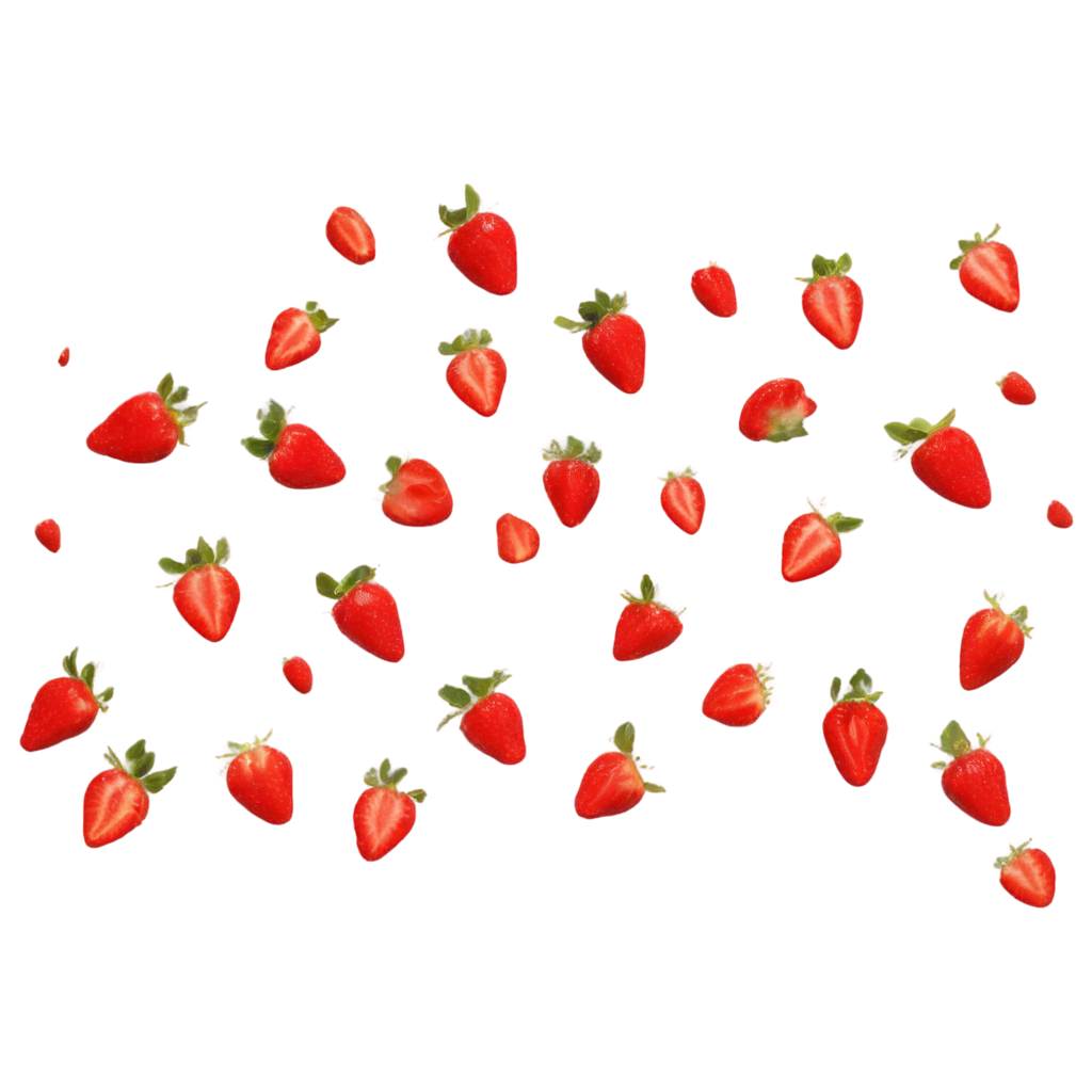 full image of the Strawberries Falling strawberry fruits drawing, hd, 4k, 8k, extremely high resolution, centered and white background FreePNG