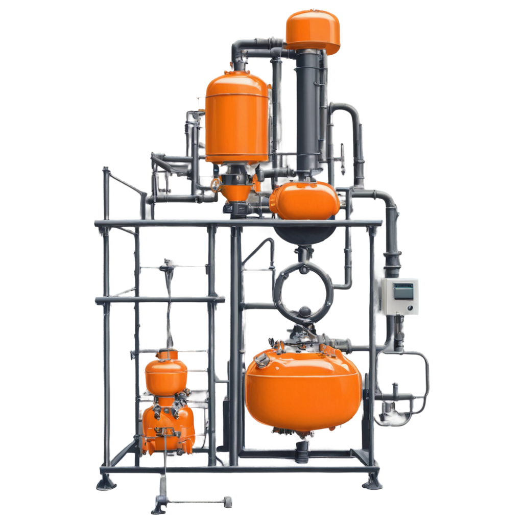 podrías crear un dibujo (que sea un gráfico, no una imagen real) png sin fondo siguiendo la estética sin bordes y con colores anaranjados de un tanque de filtración industrial? es para un flujograma de producción de una proteina recombinante y necesito las operaciones unitarias en la misma estética. FreePNG
