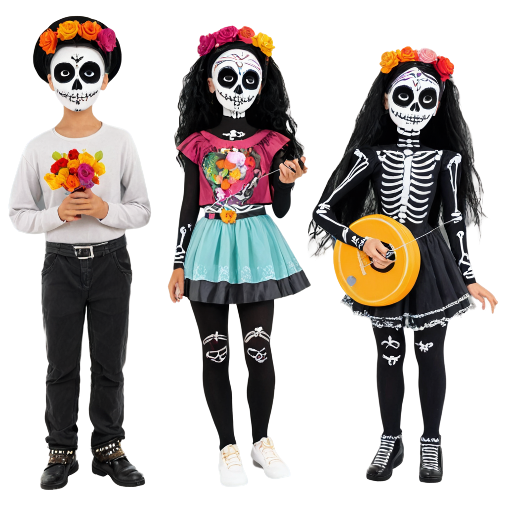 adolescentes visitando las ofrendas de dia de muertos en mexico, en caricatura FreePNG