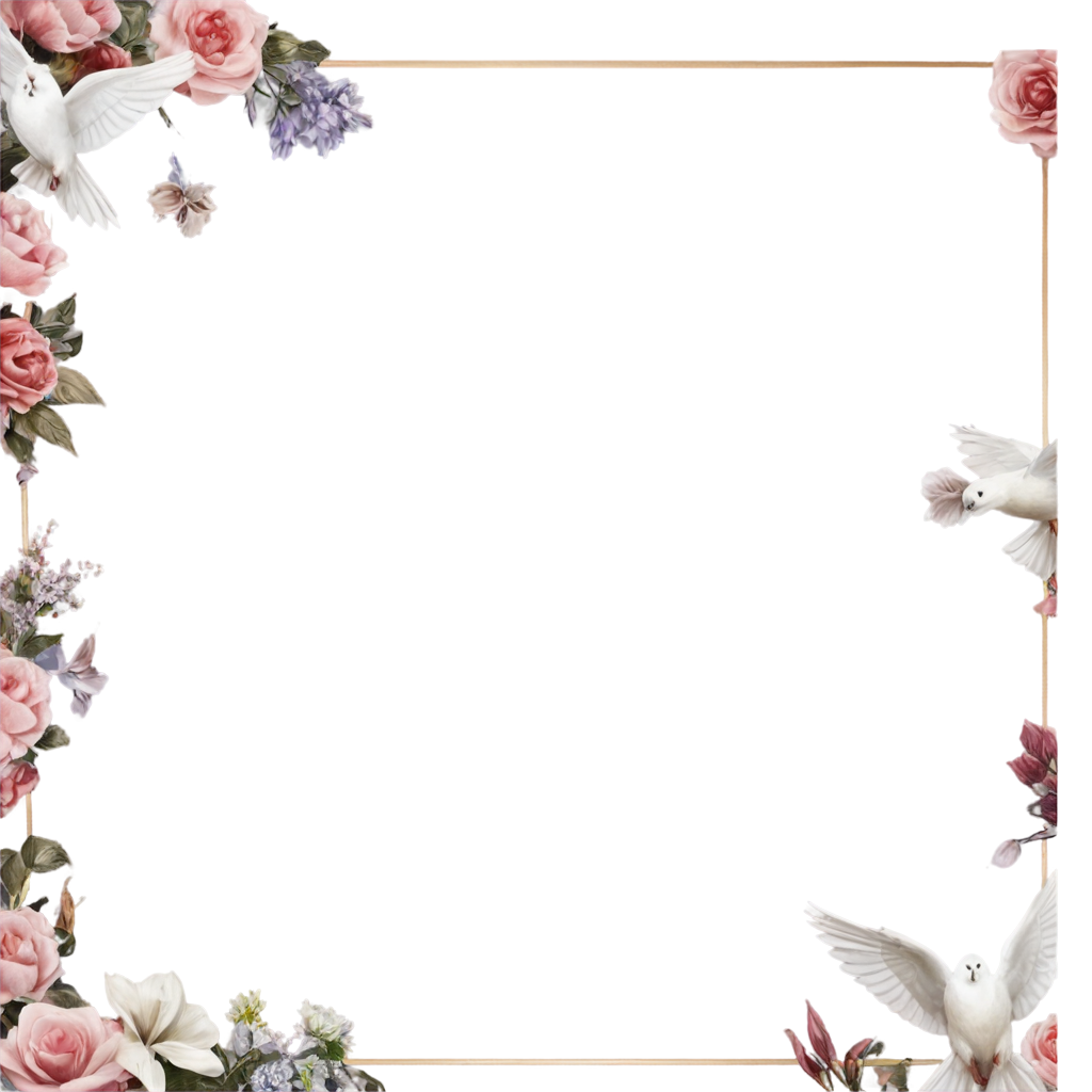 Breathtaking high detailed illustration of an empty christian photo frames with flowers and dove FreePNG