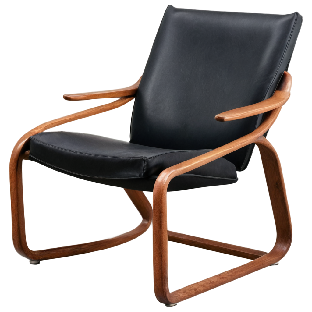 Midcentury Moden Chair In The Chair Has Brown Wooden Parts With Blakc Leather FreePNG