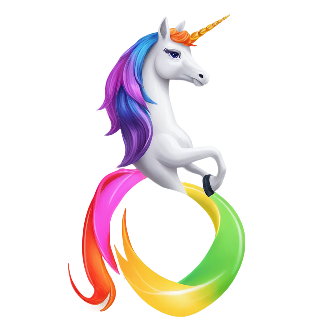 Erstelle ein 100x100 vereinswappen rund mit einem Einhorn und Regenbogen, Vereinsame ist FC Yoru