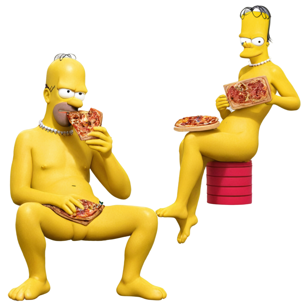 crea una imagen de homero simpson desnudo comiendo pizza
 FreePNG