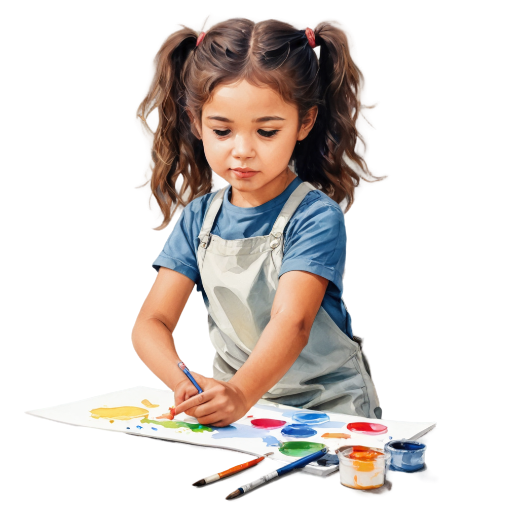 full image of the The child a little girl draws paints  drawing, hd, 4k, 8k, extremely high resolution, centered and white background FreePNG