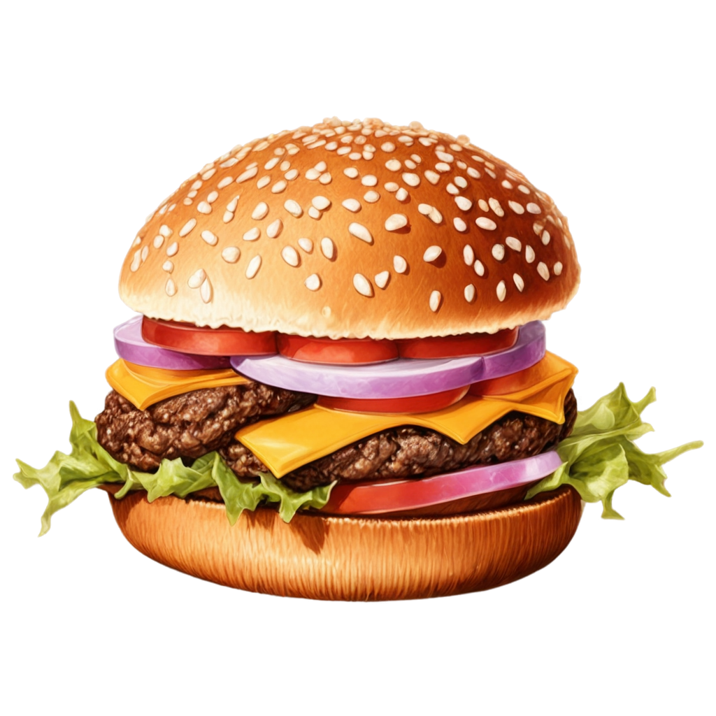 full image of the Hamburger drawing, hd, 4k, 8k, extremely high resolution, centered and white background FreePNG