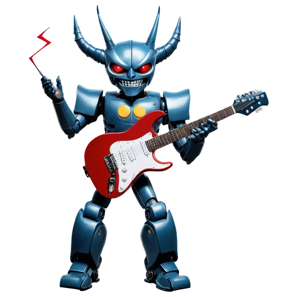 demonio robot gigante sostiene una guitarra electrica en una mano y un rayo en la otra mano FreePNG