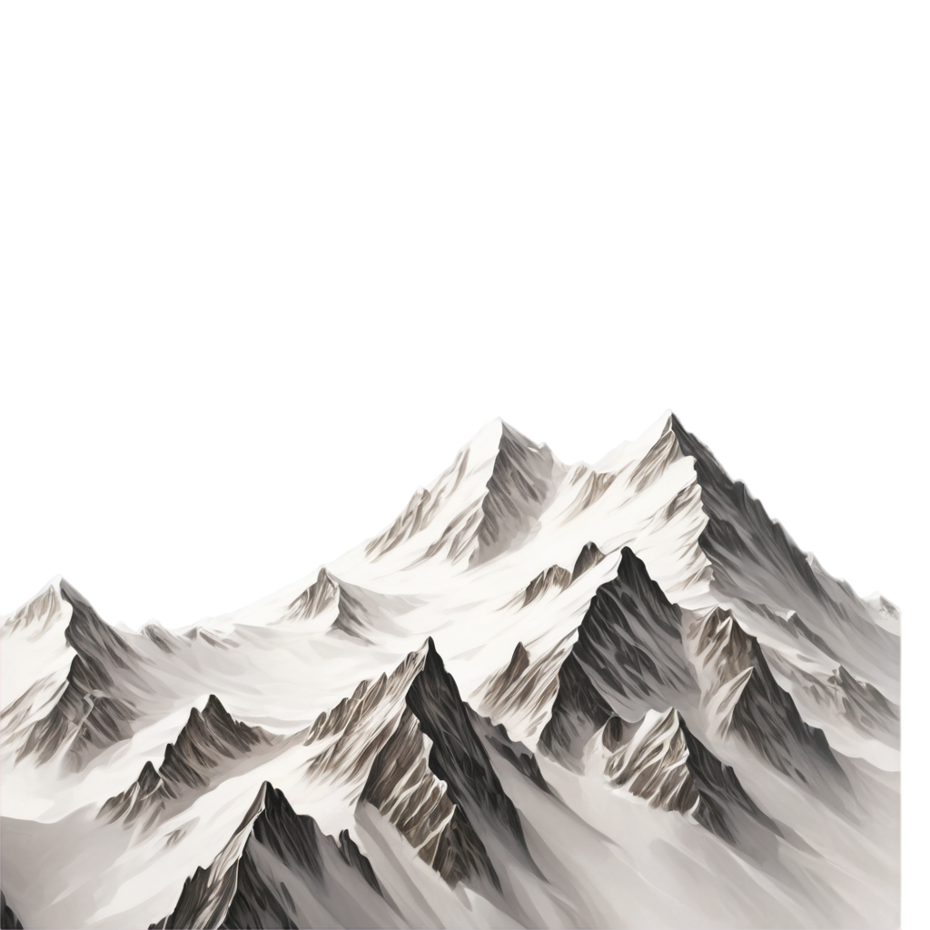 full image of the Snow capped mountains  drawing, hd, 4k, 8k, extremely high resolution, centered and white background FreePNG