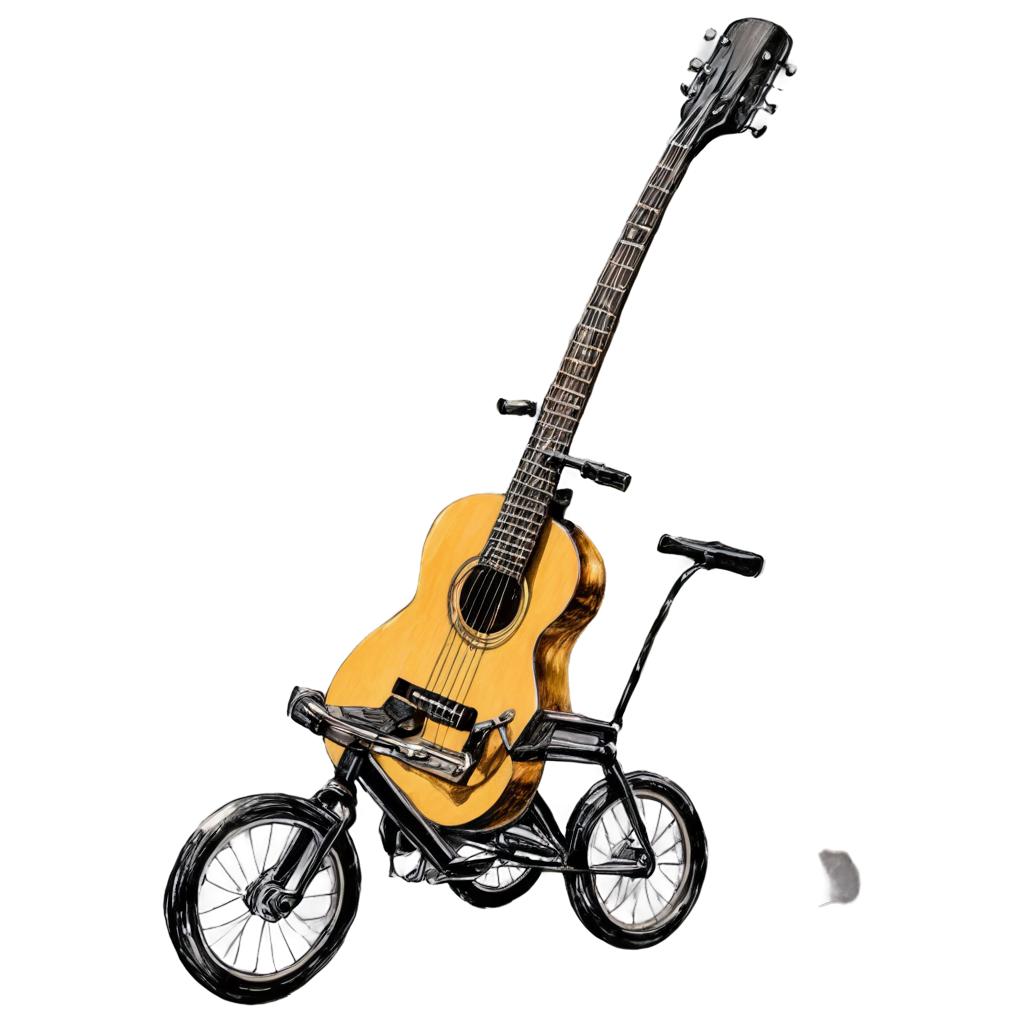 Tricycle drawing made with instruments, guitarra , microfono, bateria, teclados , rock and roll FreePNG