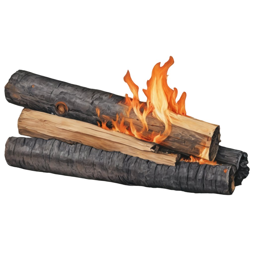 Extinguished bonfire log with charcoal FreePNG