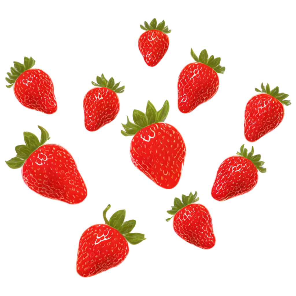 full image of the Strawberries Falling strawberry fruits drawing, hd, 4k, 8k, extremely high resolution, centered and white background FreePNG