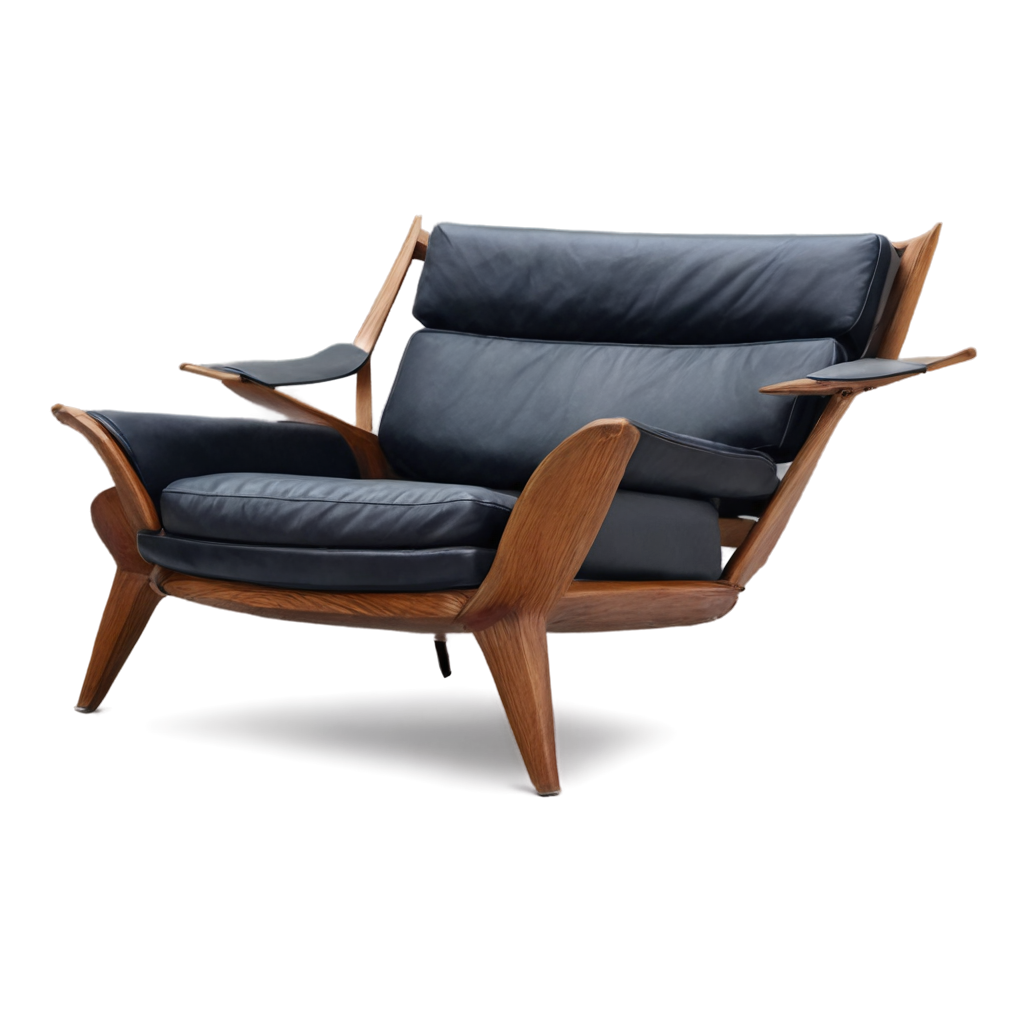 Midcentury Moden Chair In The Chair Has Brown Wooden Parts With Blakc Leather FreePNG