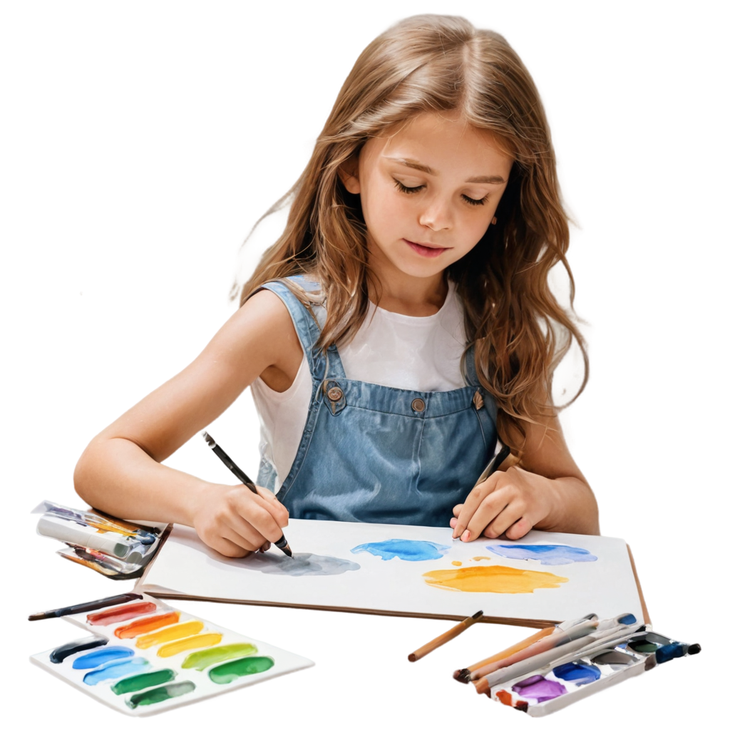 full image of the The child a little girl draws paints  drawing, hd, 4k, 8k, extremely high resolution, centered and white background FreePNG