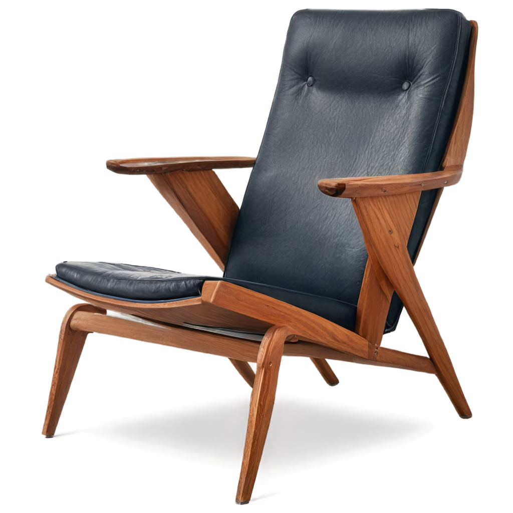 Midcentury Moden Chair In The Chair Has Brown Wooden Parts With Blakc Leather FreePNG