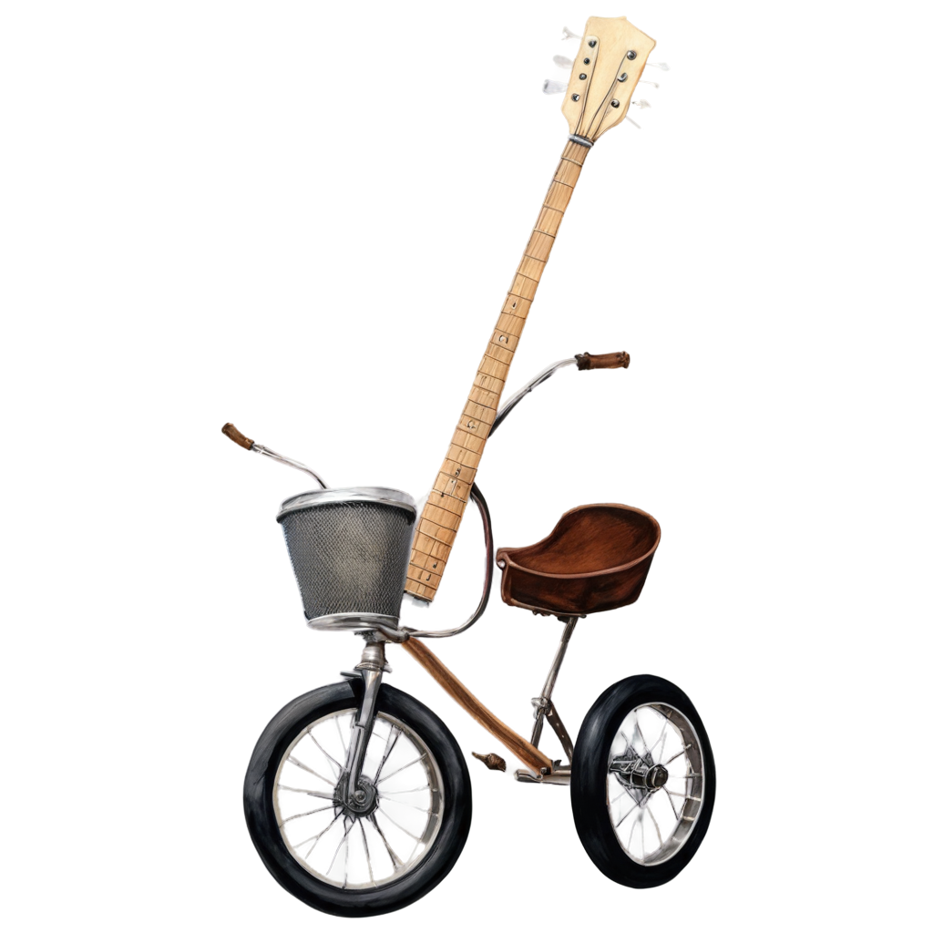 Tricycle drawing made with instruments, guitarra , microfono, bateria, teclados , rock and roll FreePNG