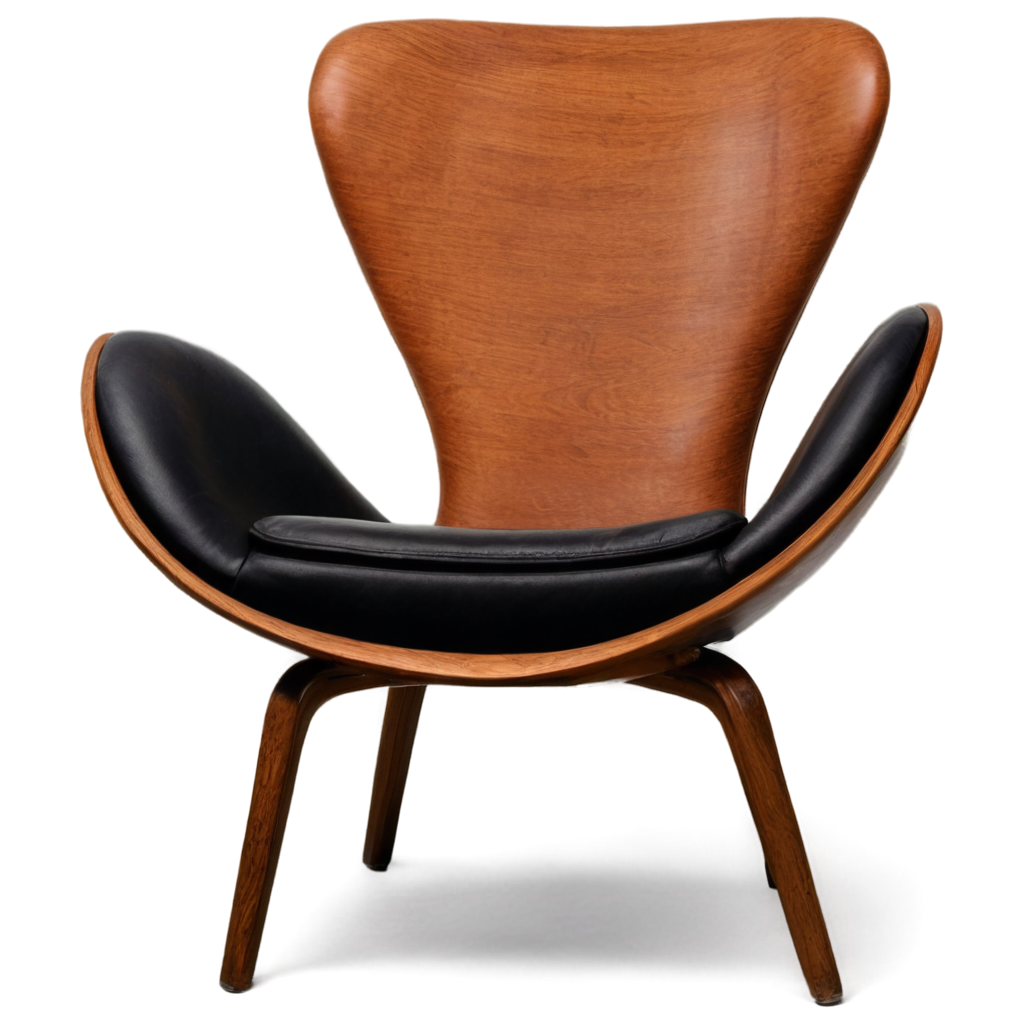 Midcentury Moden Chair In The Chair Has Brown Wooden Parts With Blakc Leather FreePNG