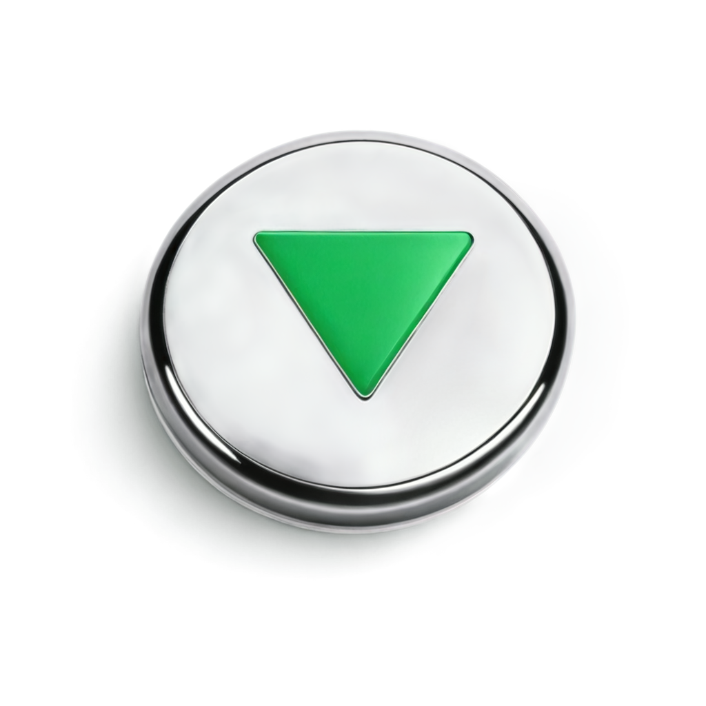 An extremely detailed, shiny style walking button with chrome effects on the edges, the button should be green in color. FreePNG