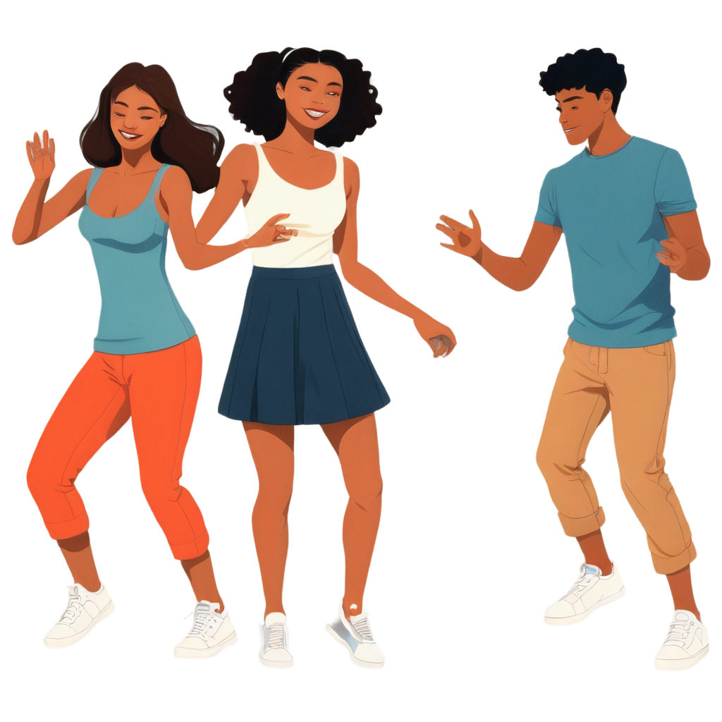 grupo de adolescentes bailando en una fiesta de noche, en caricatura FreePNG