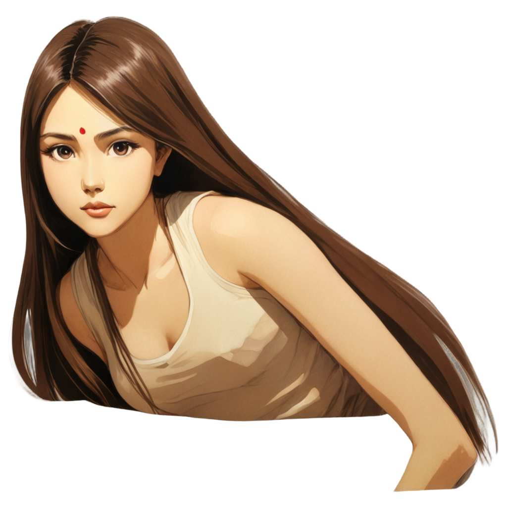 painted anime indian girl with long straight brown hairs, 19 age FreePNG