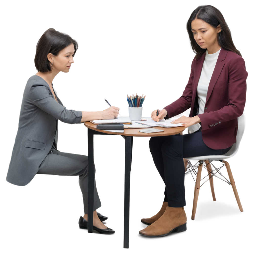 full image of the Therapist meeting with a client  drawing, hd, 4k, 8k, extremely high resolution, centered and white background FreePNG