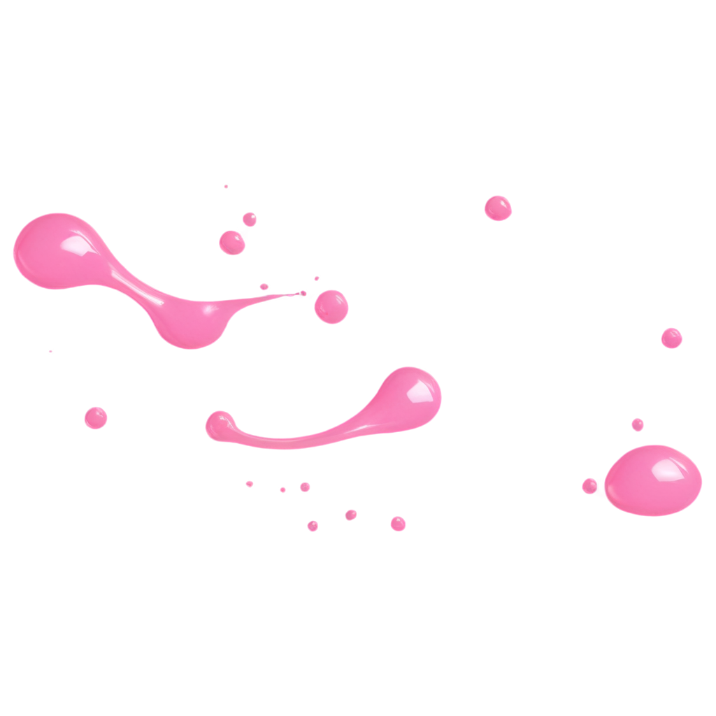 Generate a realistic splash of paint in pink, with a transparent background. The splash should have a lifelike texture, showing details like small droplets and gradients in the pink color to create a natural, fluid look. Make it suitable for overlaying on other images. FreePNG