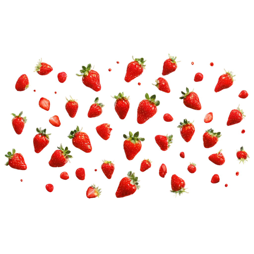 full image of the Strawberries Falling strawberry fruits drawing, hd, 4k, 8k, extremely high resolution, centered and white background FreePNG