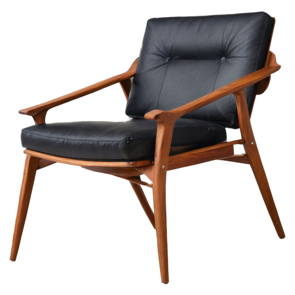 Midcentury Moden Chair In The Chair Has Brown Wooden Parts With Blakc Leather FreePNG